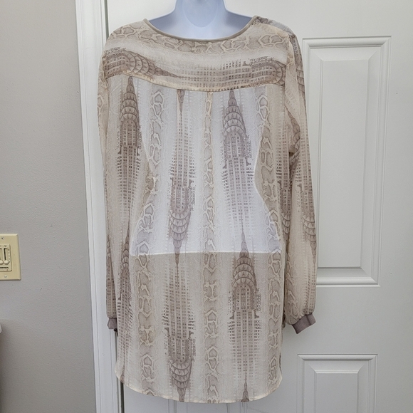 Elie Tahari For Design Nation Snakeskin Chrysler Building Chiffon Blouse Large - Picture 4 of 11